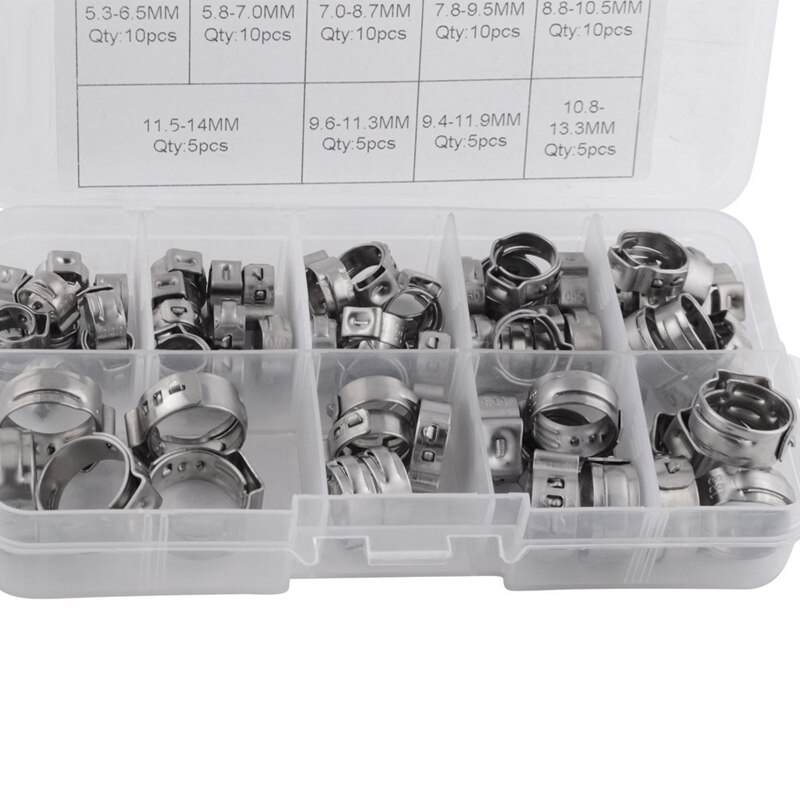 70 pièces/ensemble colliers de serrage simple oreille tuyau colliers de carburant assortiment pour tuyau hydraulique carburant 5.3-14.0Mm