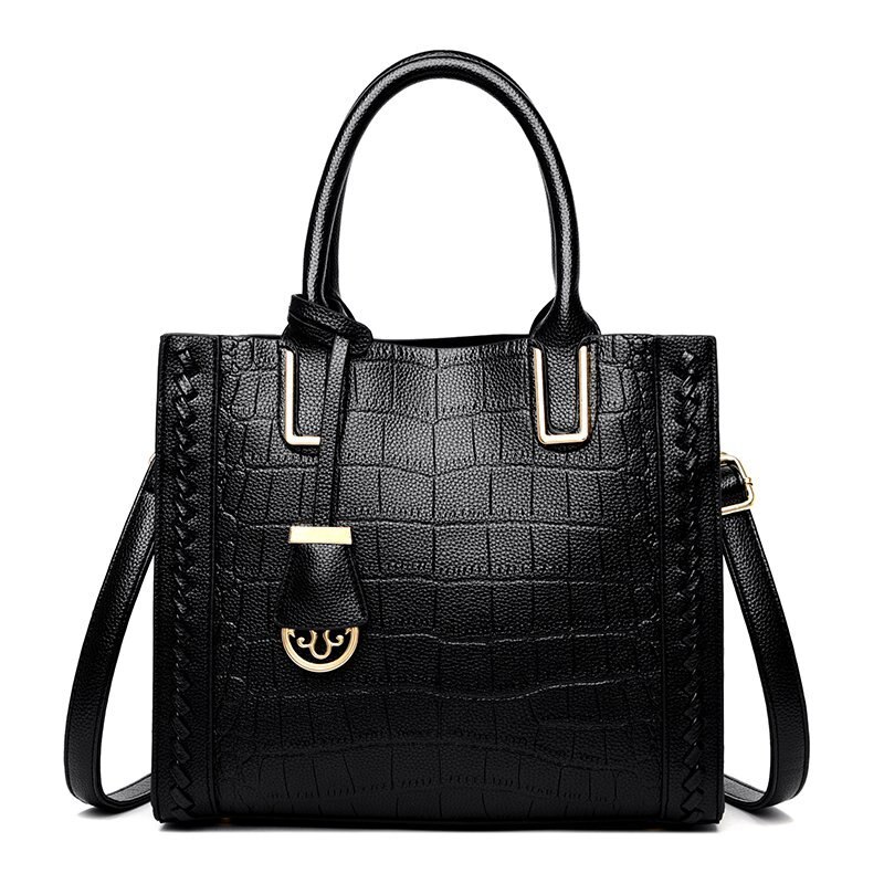 Casual Women's Handbags Pu Leather Crossbody Bags for Women Crocodile Pattern Tote Shoulder Bag: Black