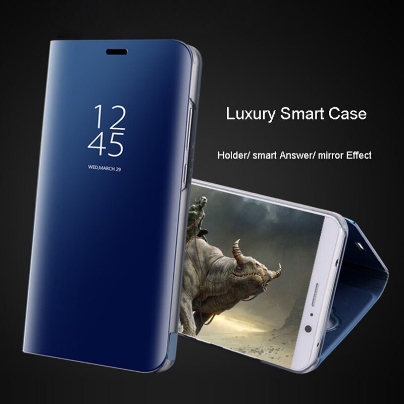 Luxe Plating Smart Spiegel Cover Case Voor Samsung Galaxy A7 A720 Flip Lederen Mobiele Telefoon Shell SamsungA7 A72017 tas