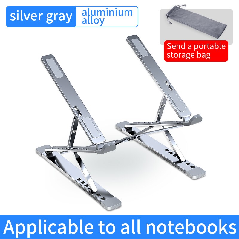 N8 tragbare, verstellbare laptopständer für macbook, tablet und notebook, aluminiumständer, tischkühlpad, faltbarer laptophalter: Silber