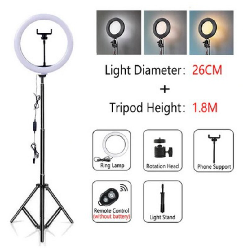 LED Selfie Ring Light Dimmable LED Ring Lamp Photo Video Camera Phone Light ringlight For Live Fill Light: 26CM-TH1.8