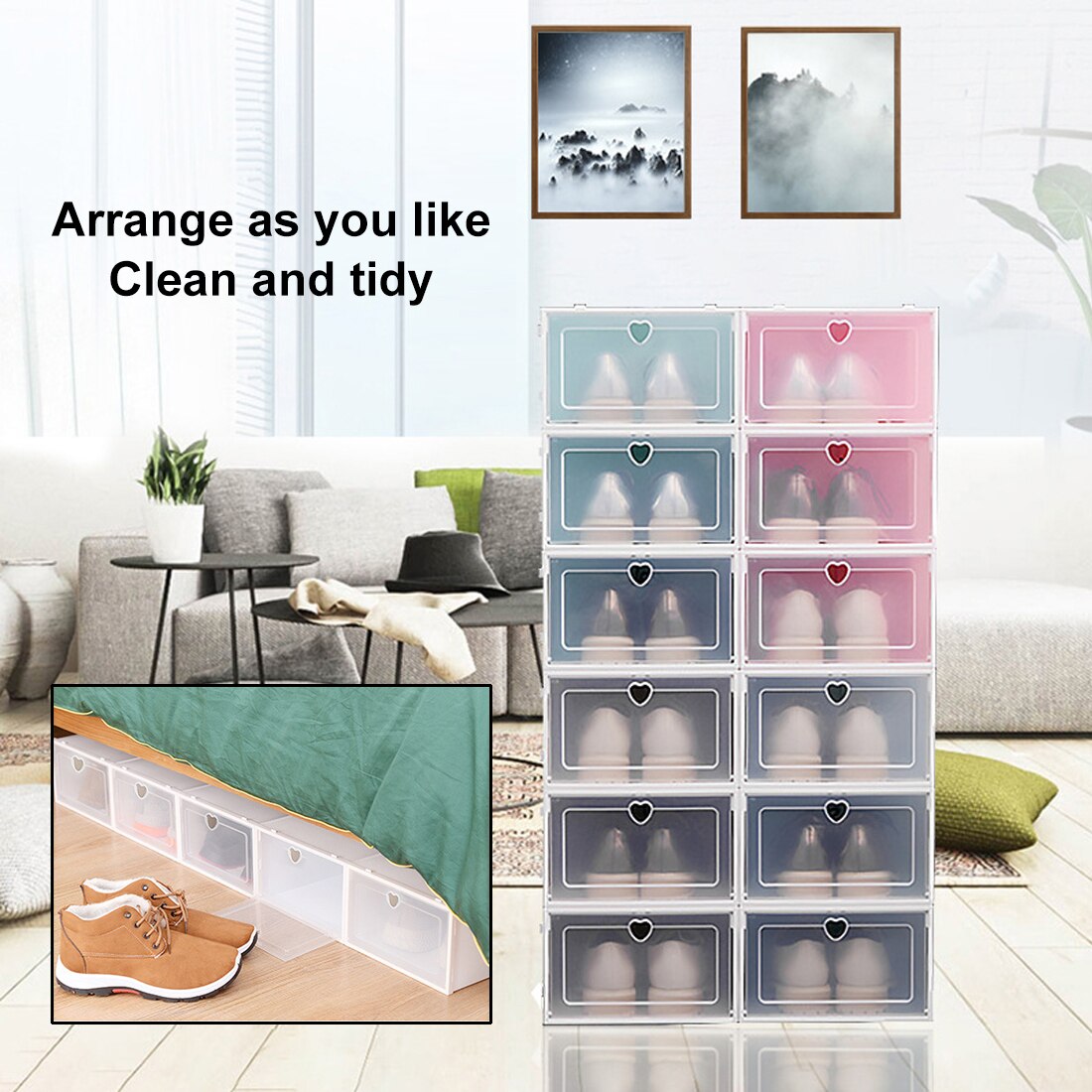 6 /10 Pcs Dikke Transparante Opbergdoos Schoenendoos Opslag Schoenendoos Stofdicht Schoenen Organizer Box Clamshell Type Opslag organizer