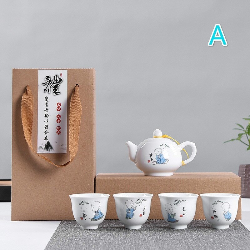 Kung Fu Thee Set Gratis Little Monk Cup High-End Thee Set Geschenkdoos Keramische Blauw Witte Kom Thee pot Set: A