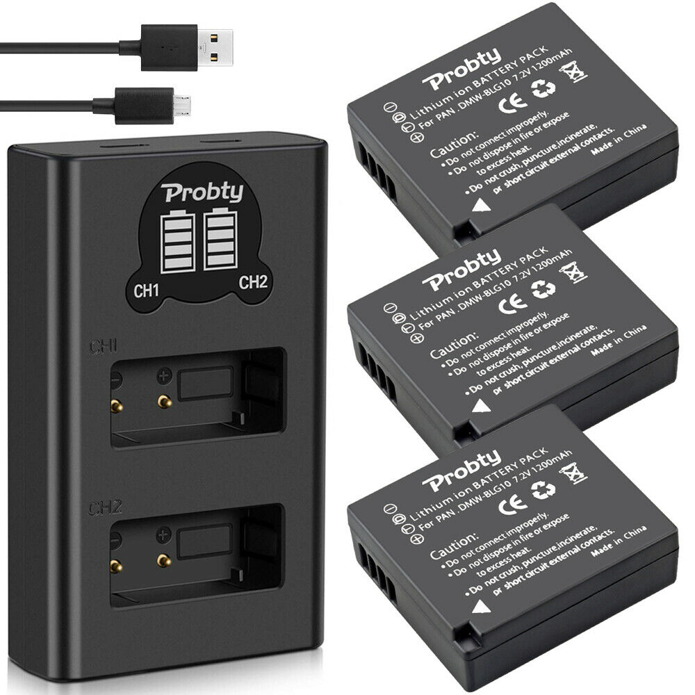 For Panasonic DMW-BLG10 DMW-BLE9 BLG10E Battery DMC-ZS60 DMC-ZS100 DMC-GX7 DMC-LX100 DMC-GF3 DMC-GF5 DMC-GF6, DMC-GX camera: 3BatteryWithCharger