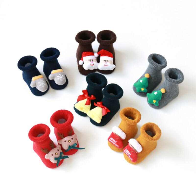 Navidad bebé Navidad calcetines algodón Terry piso calcetines silicona antideslizante bebé niñas niño invierno calcetines calientes