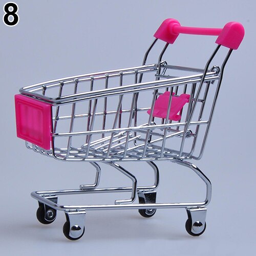 Mini Supermarket Hand Trolley Mini Shopping Cart Desktop Decoration Storage Toy For Kid Dollhouse Furniture Accessories: Fuchsia