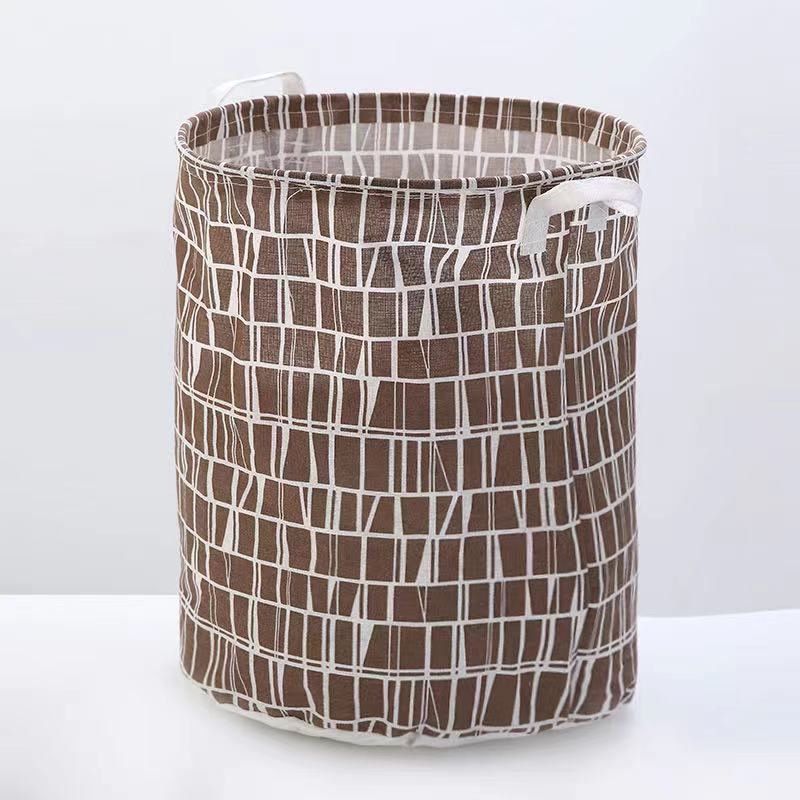 New japanese cotton and linen fabric laundry basket, foldable storage bucket, waterproof laundry basket, storage basket: Brown