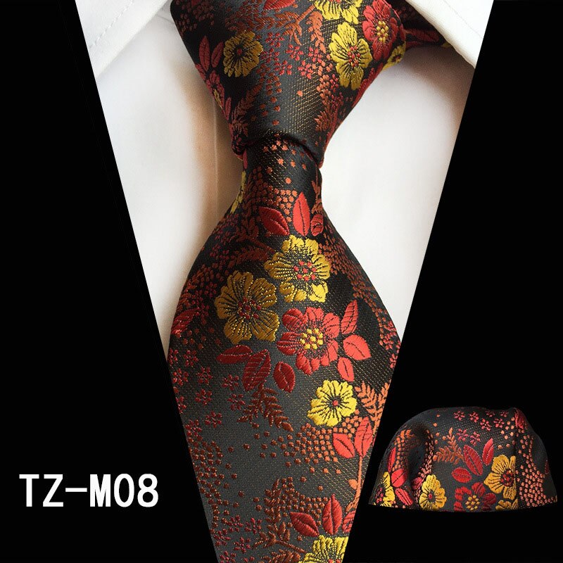 Ricnais Mode 8cm heren Zijden Stropdas Set Rood Groen Paisley Bloemen Handkershief Stropdas Pak Business Bruiloft Formele Hals ties Set: 08