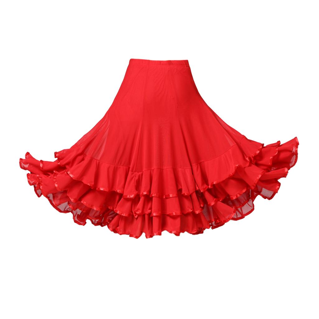 Ballroom Waltz Dance Swing Skirt Modern Tango Training Dress Costume: Red