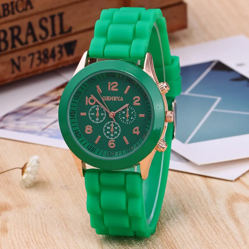 Brand Geneva Ladies Watch Student Silicone Strap Quartz Wristwatch for Women Clock Relogio Feminino: Gold