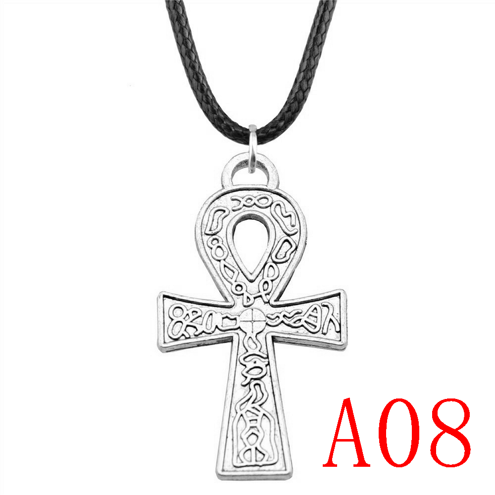 Collana con ciondolo a croce Ankh per gioielli moda donna regalo: 1pcs-A08-38x21mm