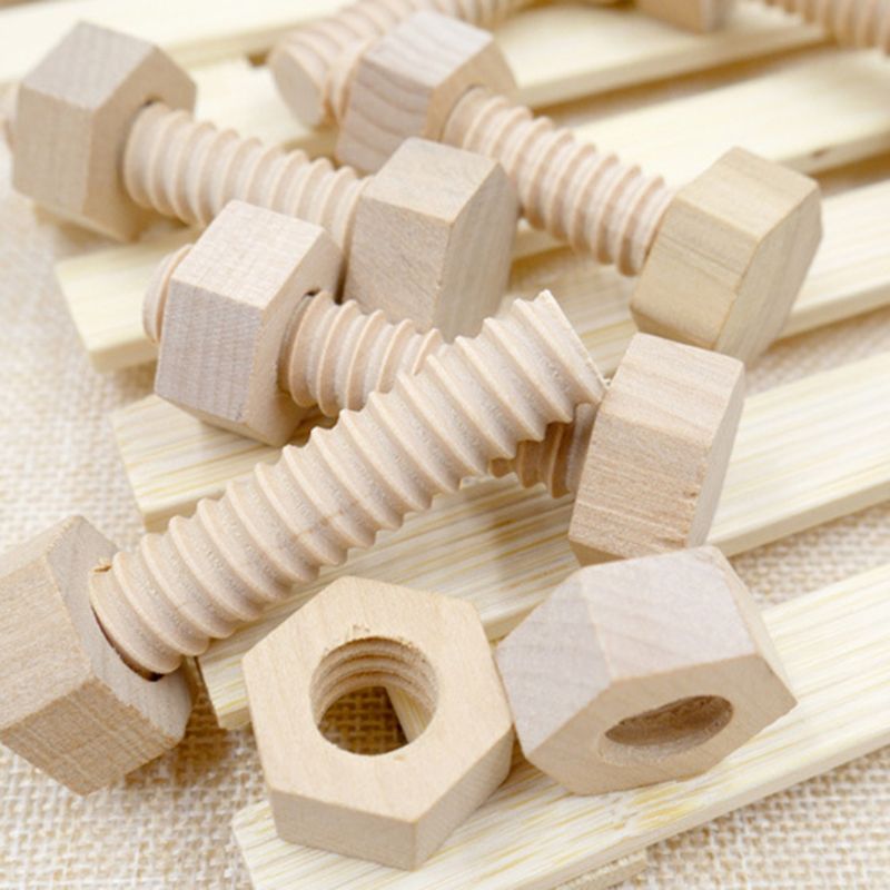 3 Pcs Child Wooden Screw Nut Building Assembling Blocks Hands-on Teaching Aid Early Educational Puzzle Toys