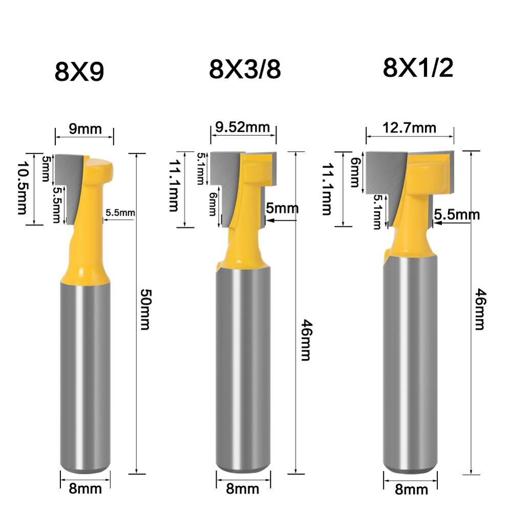 3Pc 8Mm Schacht T-Slot Cutter Router Bit Set Hex Bolt Sleutel Gat Bits T Steken Frezen cutter Voor Hout Houtbewerking: Default Title