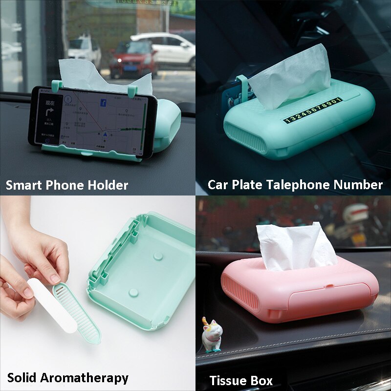 Car Accessories Tissue Box Towel Sets Magic Sticker Auto Interior Storage Box for Phone Holder Number Plate Cad