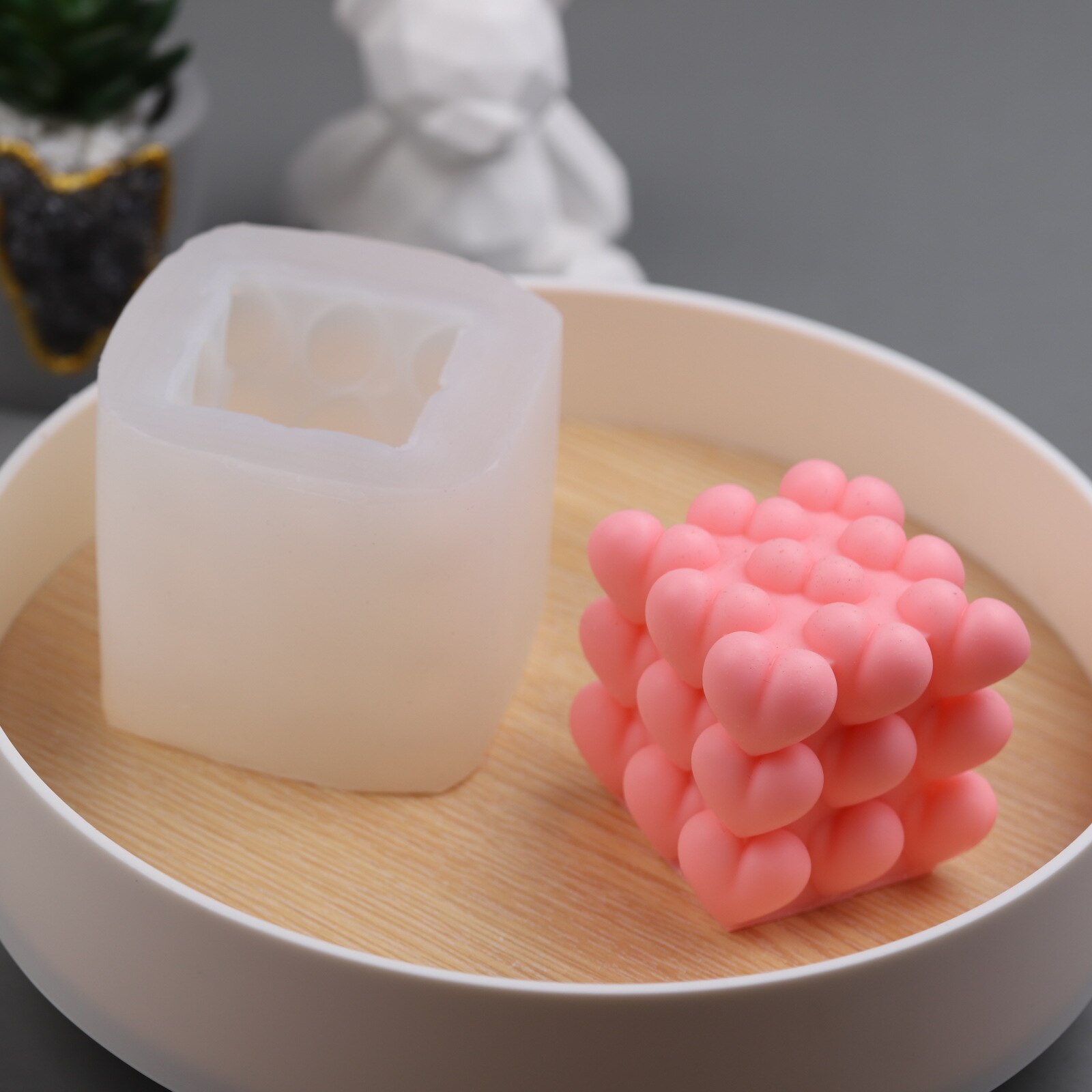 Moule en Silicone pour bougie en forme de cœur, Cube d'amour, pour décoration de bureau faite à la main, en résine époxy de gypse, aromathérapie
