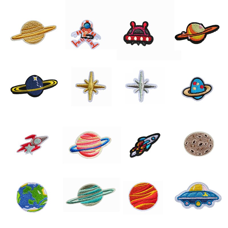 20 Pcs Diy Kind Kleding Accessoires Naaien Patches Outer Space Planeet Patroon Ijzer Op Flarden Borduurwerk Doek Naaien Patches