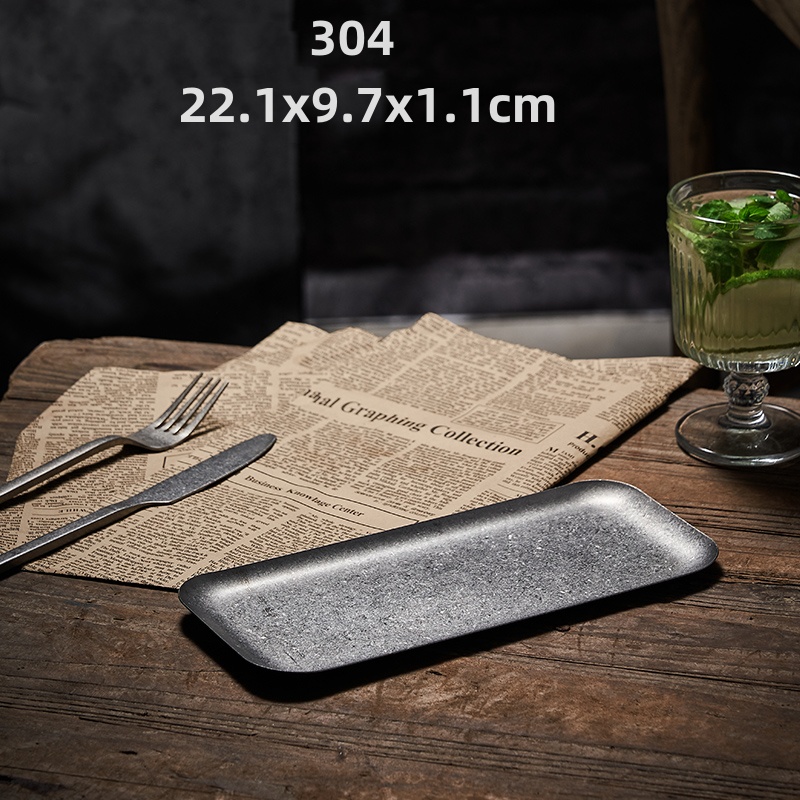 304 ronde vintage dessertbord Creatieve steak Pastaplaat Roestvrij staal Eettafel Taartbak Ondiepe borden set Japanse gerechten: Coffee