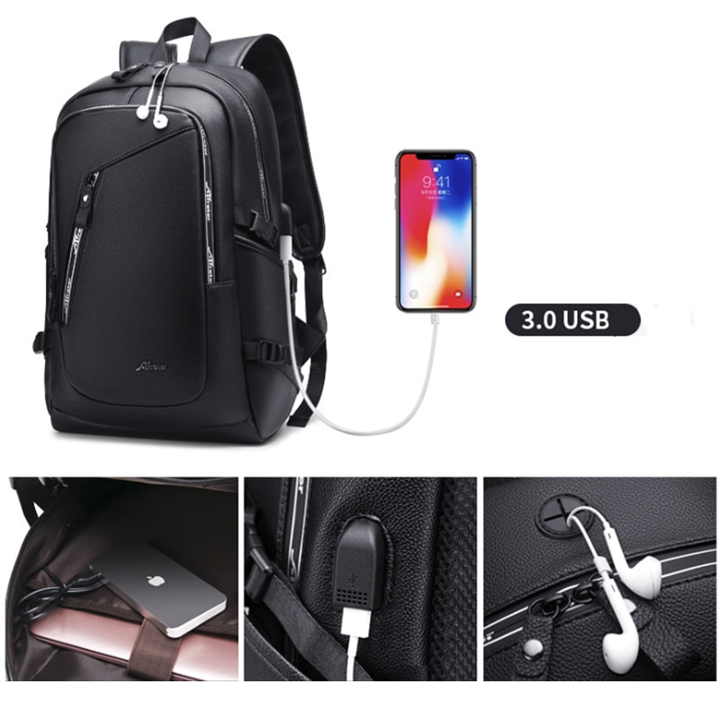 Leather Splashproof 16inch Laptop Backpack Anti Theft Men Backpack Travel Teenage Backpack bag male bagpack mochila