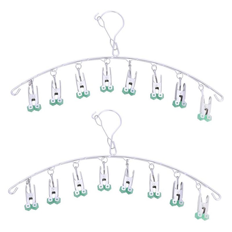 Stainless Steel Drying Hanger, Drip Hanger with 8 Clips For, Quickly Removes Clothes From Hanger: Silver   Green