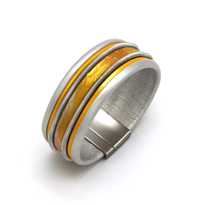 TOTOABC Amorcome Leder Armbinde Metall Rohr Breite mehrschichtig-wickeln Armbinde Weiblichen Schmuck