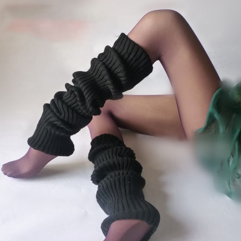 Pile Style-rodilleras estilo Lolita para mujer, calcetines de pantorrilla blancos cálidos, mallas largas punk, calentadores de piernas, Primavera, Otoño e Invierno: Negro