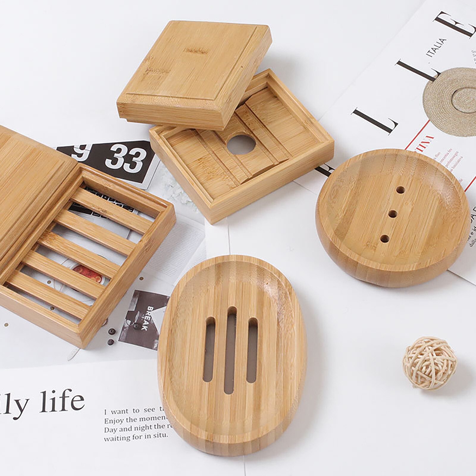 Wooden Natural Bamboo Soap Dishes Tray Holder Storage Soap Rack Plate Box Container Portable Bathroom Soap Dish Storage Box