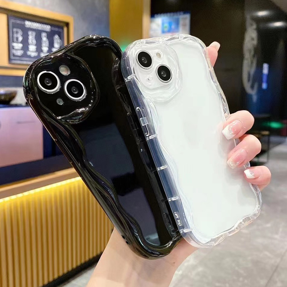 Clear Oval Curly Wave Bumper Phone Cases For iPhone 17 Pro Max Case iPhone 16 17 Air 15 14 13 12 11 Pro Max XR XS Max Back Cover