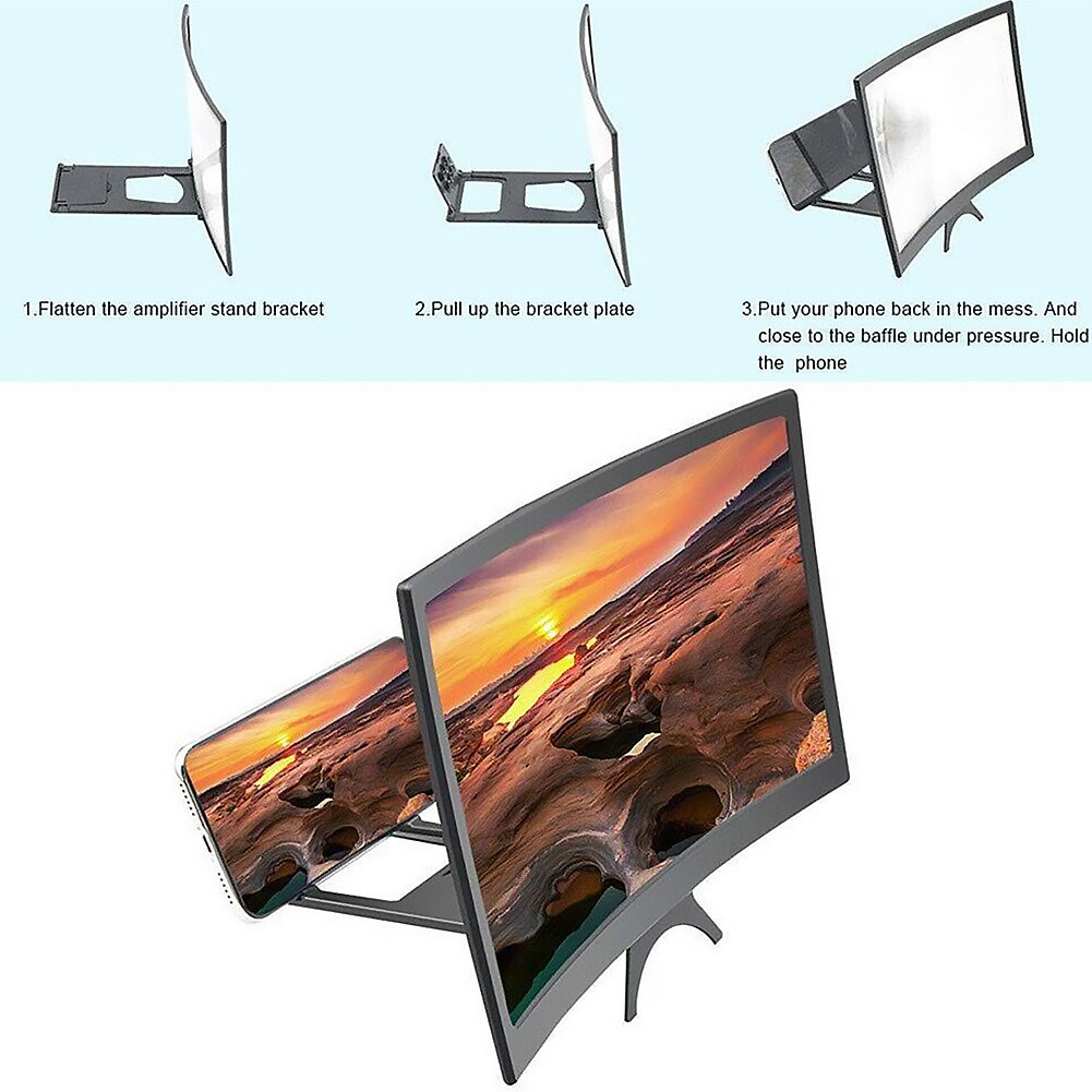 12 inch Mobile Phone Screen Enlarged Bracket Display ABS Shell Acrylic Lens Curved 3D Magnifier Stand Reduce Radiation