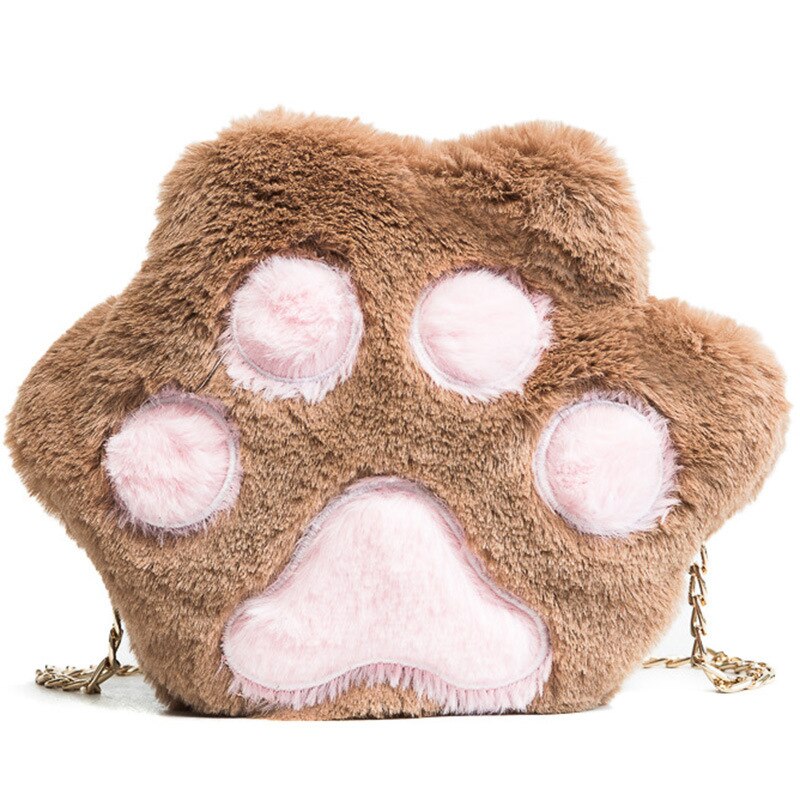 Cartoon herfst winter lief meisje casual pluche schattige kattenpoot metalen ketting crossbody tassen dames dame pluizige schoudertas populair  q5