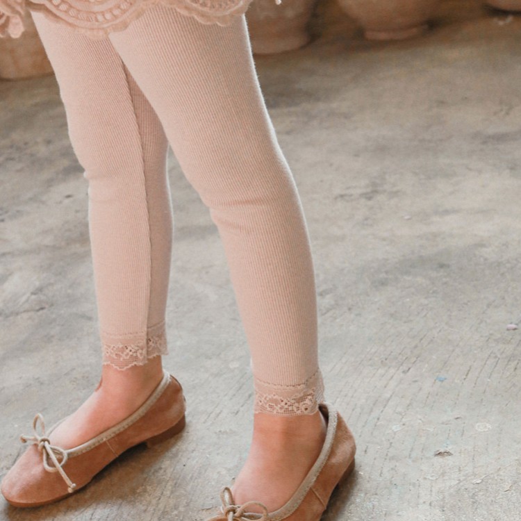 Spring Baby Girls Elastic Flared Knit Floral Lace Pants