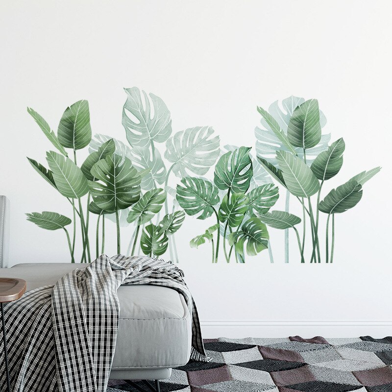 Green Plant Wall Sticker DIY Pink Peony Flowers Tropical Beach Palm Leaves Wall Stickers Modern Art Vinyl Decal Mural Wall
