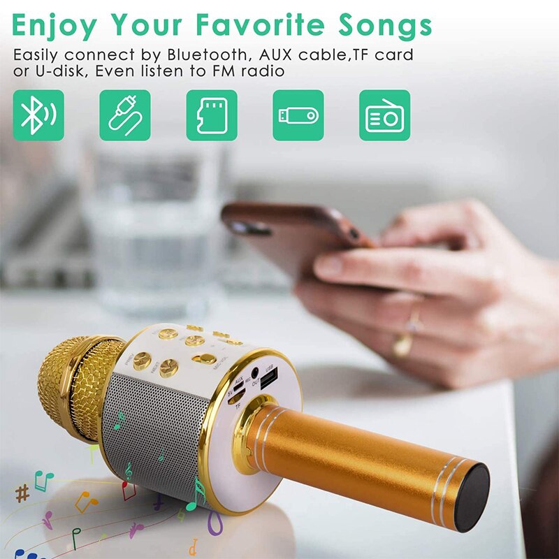 Wireless Bluetooth Handheld Portable Karaoke Microphone Portable Speaker Machine Handheld Home KTV Player Singing Recorder Mic