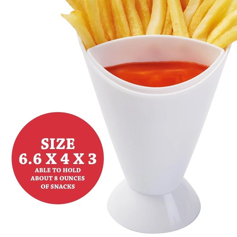 Kitchen Serving Tool Snack Cone Stand + Dip Holder For Chips Finger Food Sauce White Fries Dip and Cone Cup Snack Holder Serving