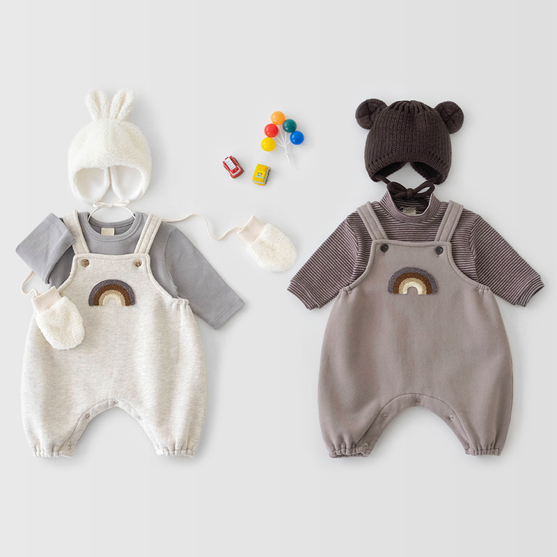 Kleine Jungen Mädchen Overall Hosen Baumwolle Regenbogen Stickerei freundlicher Lätzchen Gesamt Hosen freundlicher Kleidung Frühling Herbst Kleidung