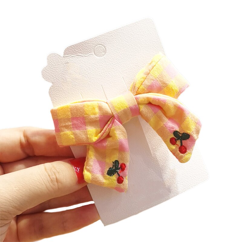 Cute Plaid Barrette Hair Clips Hair Decoration Bow Knot Fabric Hairpin Soft Sweet Barrettes Hair Accessories For Girl Children: Pink and yellow