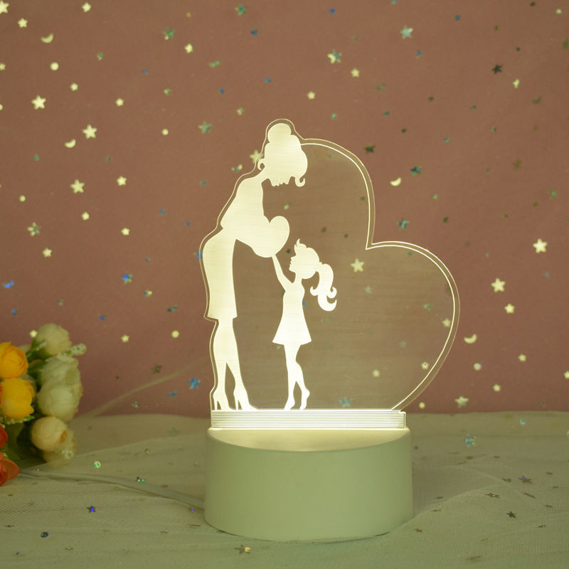 Moeders Dag 3D Hologram Lamp Usb Acryl Verlichting Met Geschenkdoos Anniversary Verjaardag Liefde Voor Moeder