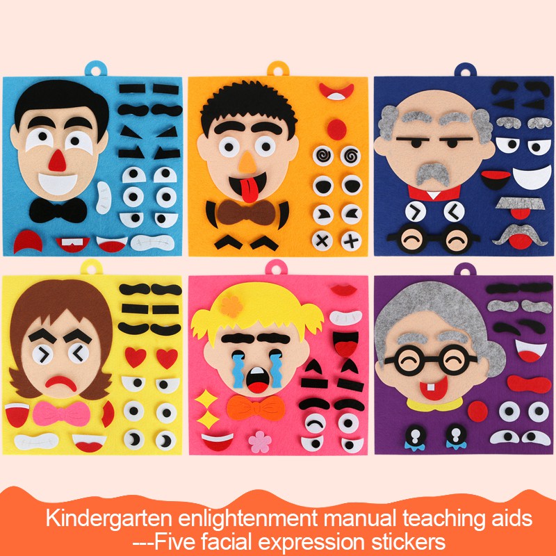 Diy følelser ansigtsudtryk ændre ikke-vævede klistermærker puslespil børn pædagogisk legetøj