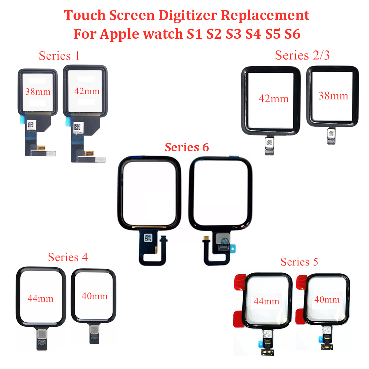 Touch screen Digitizer Glass With OCA Laminated For Apple Watch SE S1 S2 S3 S4 S5 S6 44mm 42mm 40mm 40mm Outer Glass Replacement