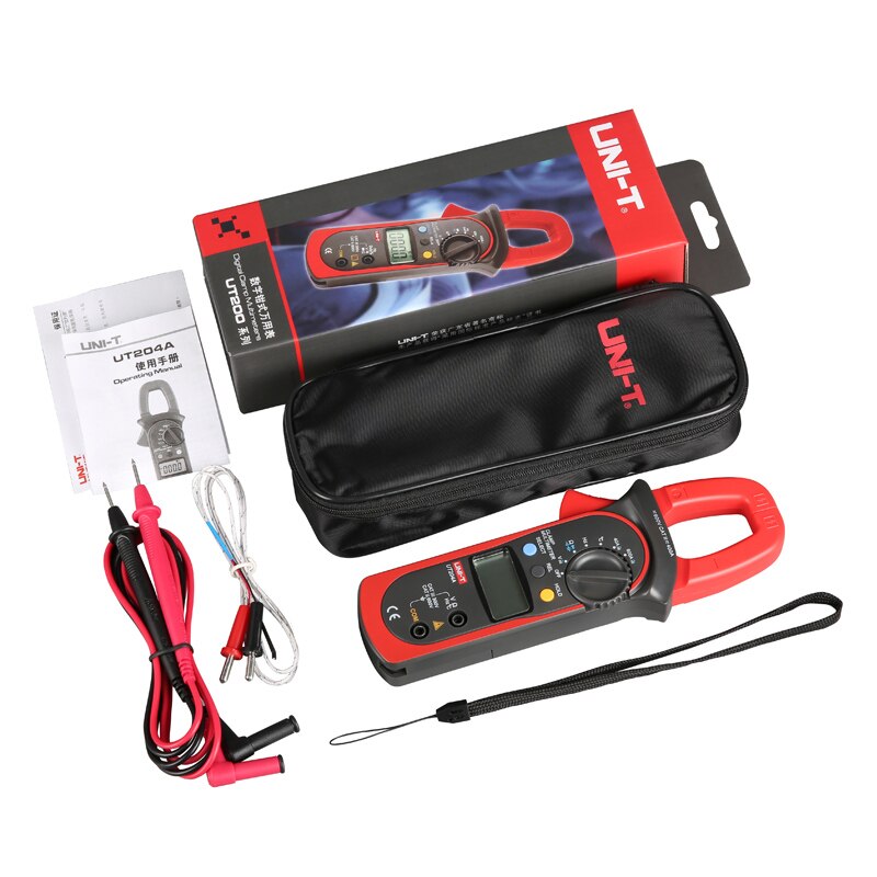 UNI-T UT204A 600A AC DC Digital Clamp Meters With Temperature Test Auto Range 600V Voltage Continuity Buzzer