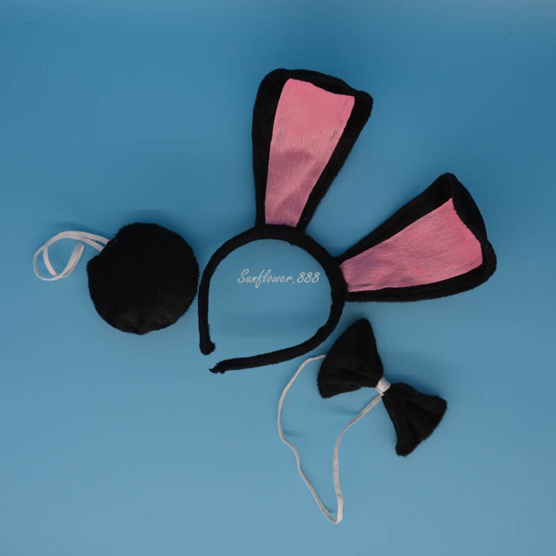 Kids Boy Girl Long Bunny Ears Headband Bow Tie Tail Cosplay Costume Set Birthday Party Performance Props Halloween Christmas