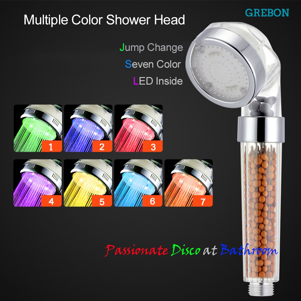 Color Changing Temperature Control led hand shower head water Saving Rainfall Bathroom Anion Automatic Light high pressure filte: 7 color jump change
