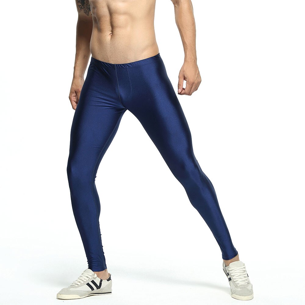 Męskie legginsy nylonowe bielizna męska odzież stałe miękkie mocno człowiek kalesony Stretch moda elastyczne spodnie niskiej talii długie zużycie: dark blue / S