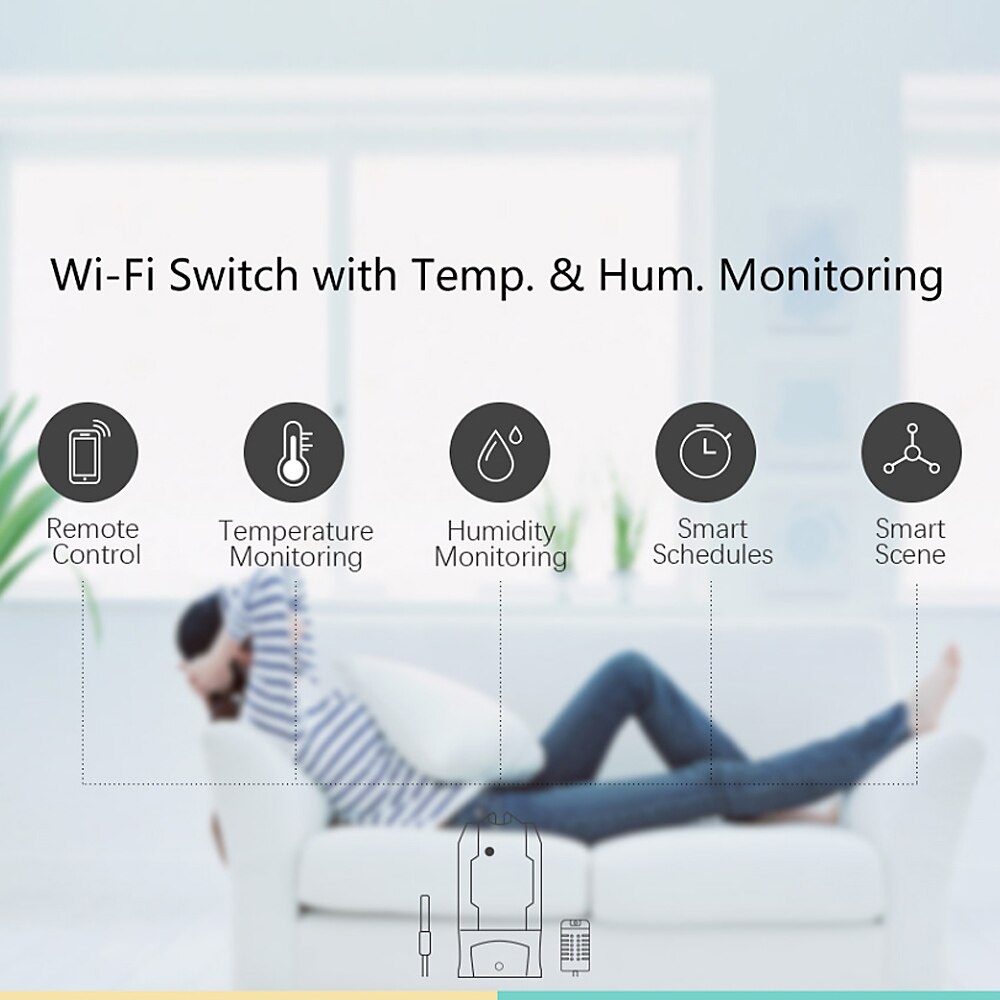 SONOFF – interrupteur intelligent sans fil WiFi, 15a, 3500W, TH16, contrôle de la température et de l'humidité, Kit domotique