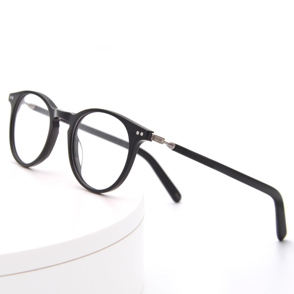 Håndlavet acetatramme til kvinder lille størrelse rund tynd briller gennemsigtig acetat brillestel til mænd recept nærsynethed: Sort