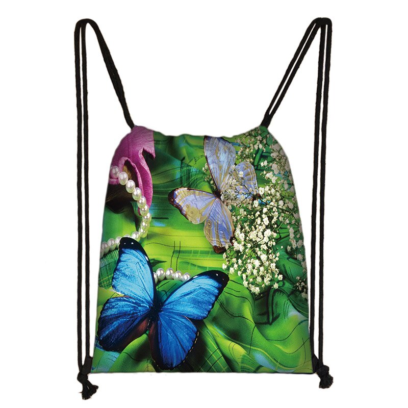 Bella farfalla stampa adolescente ragazze borsa con coulisse zaino zaino Casual giornaliero borse con coulisse borse di stoccaggio: 011