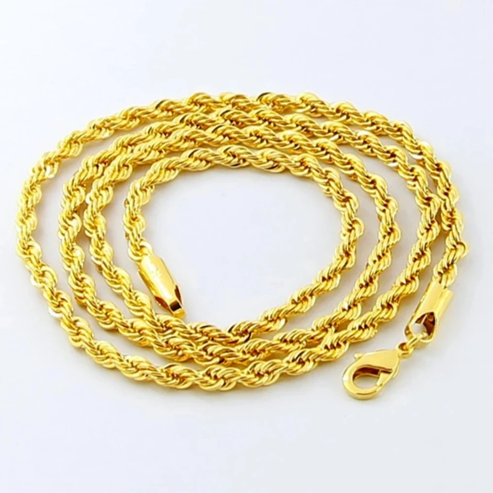Colar de ouro 18k y2k 3mm corda torcida torção corrente de galvanoplastia para homens mulheres joias de casamento presentes