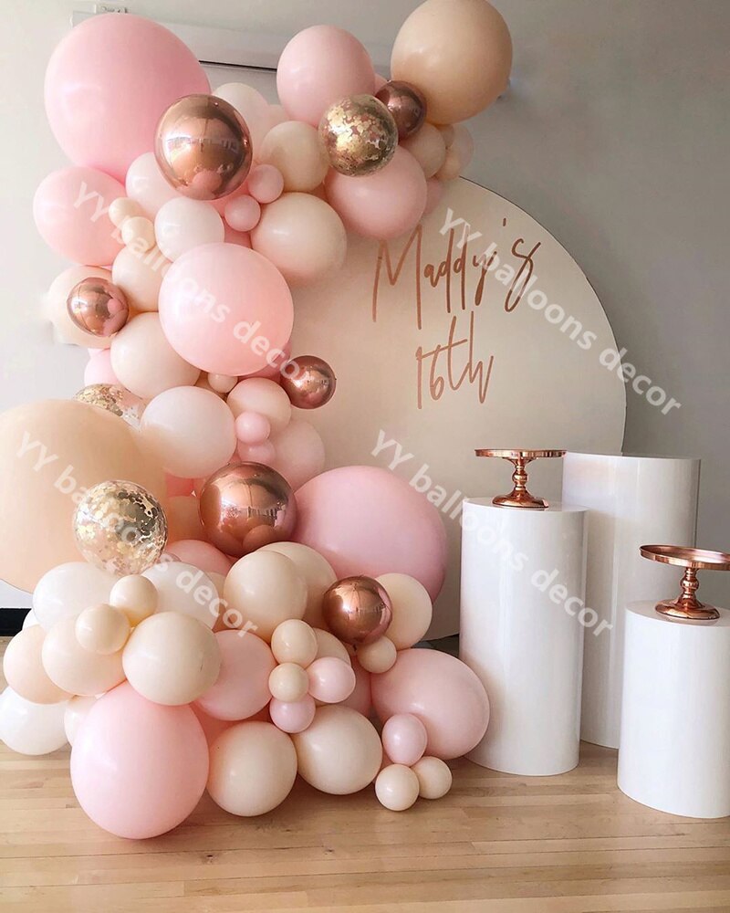 92Stck Pfirsich Baby Rosa Haut Pastell Macaron Ballon Girlande Bogen Hochzeit Baby Dusche Party Hintergrund Zauberstab Luftballons Dekor