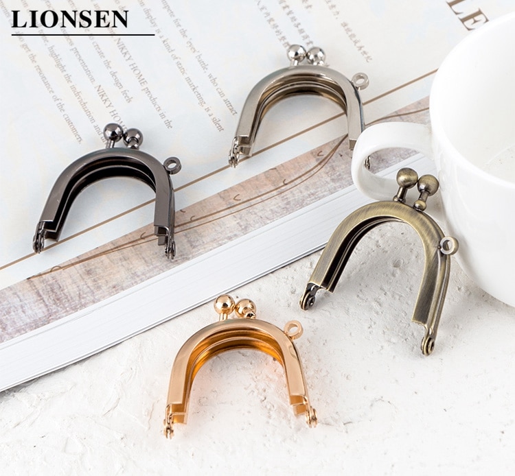 Lionsen 4cm Metal Coin Purse Bag Change Purse Frame Glossy Finished mini Kiss Clasp no hole Lock DIY Craft wallet accessaries