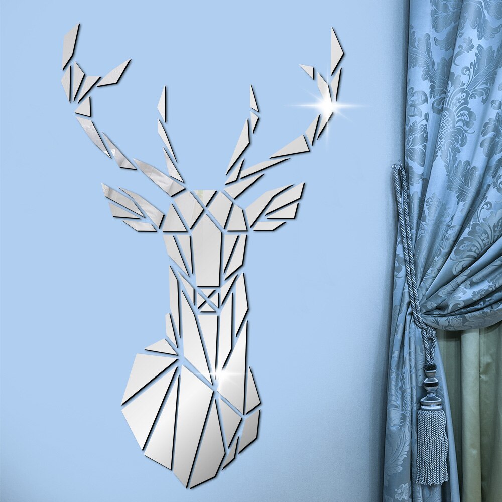 Minimalisme Antler Herten Hoofd Acryl Spiegel Stickers Morden Jagers Home Decoratieve Vrolijk Kerstmis Nieuwjaar Decal