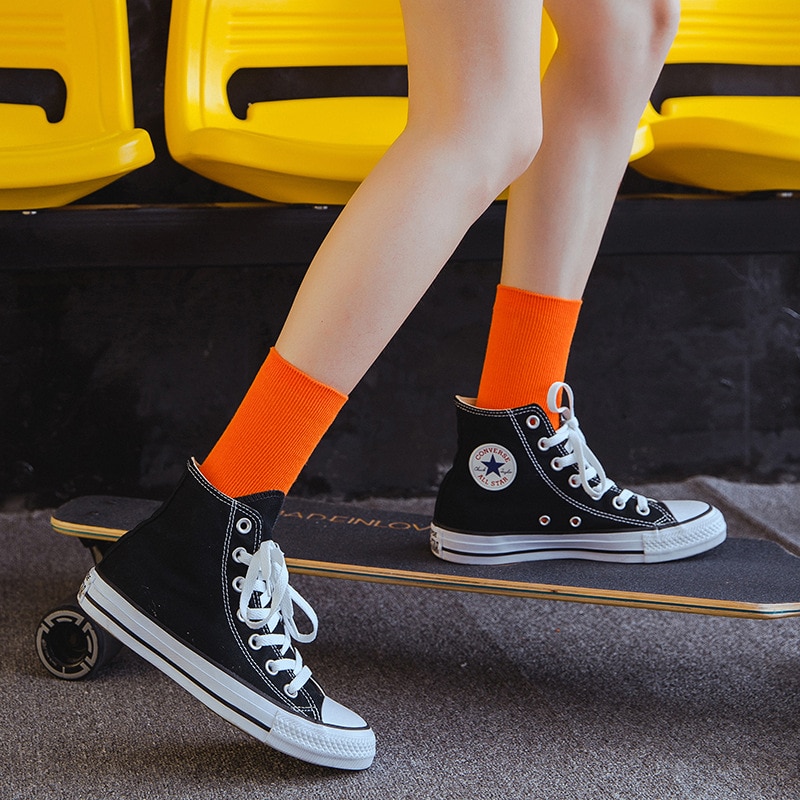 Rüschen Skateboard socken frauen streetwear frau calcetines de la mujer skarpetki kobieta skarpety Socke weiß regenbogen baumwolle können